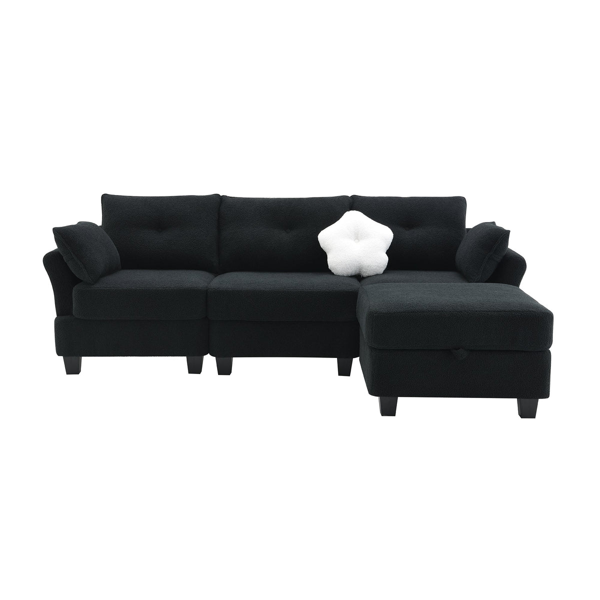 Black Velvet Sectional Sofa with Storage Ottoman L9800