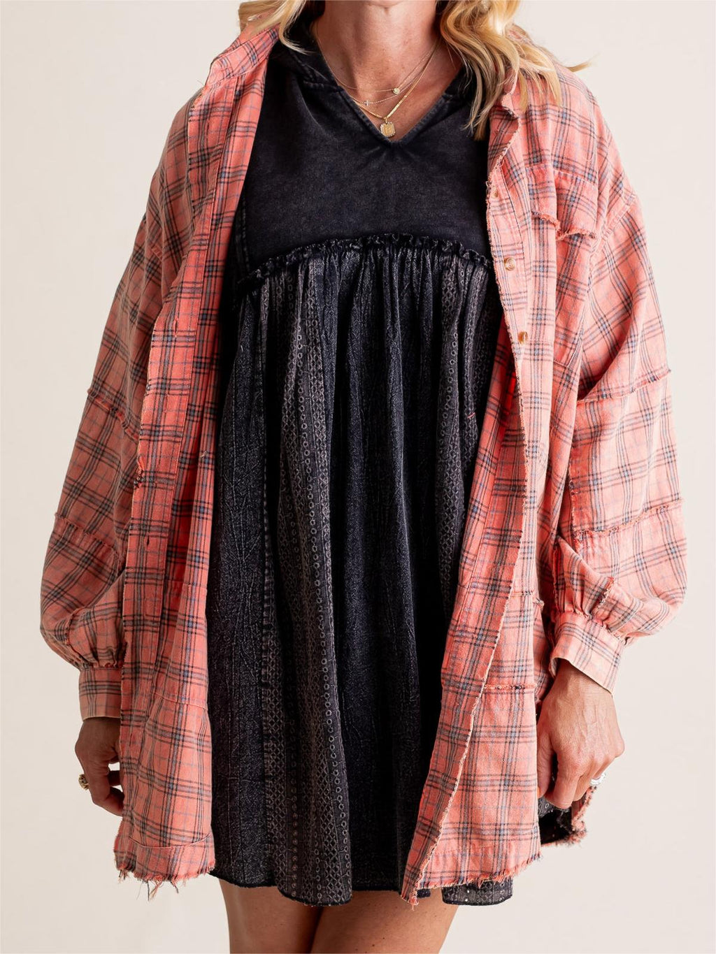 Washed Oversized Shirt Jacket with Pockets B360