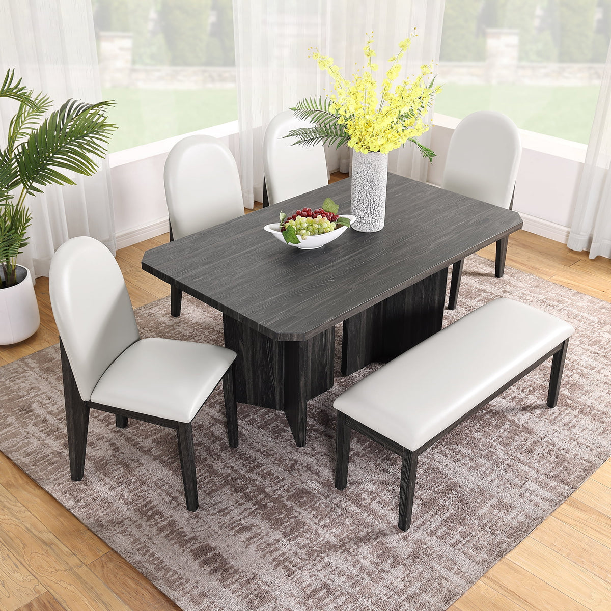 6 Piece Dining Table Chairs and Bench Set T9944
