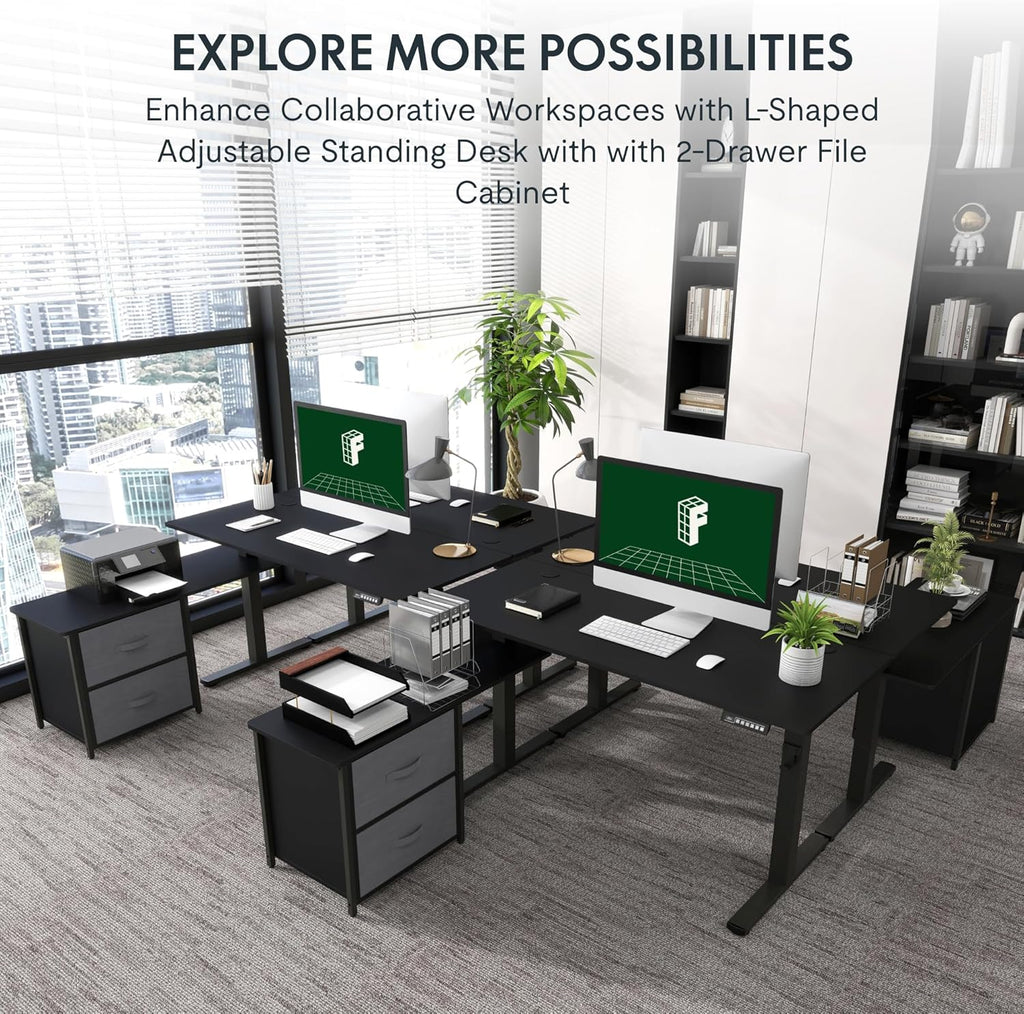 Black L Shaped Standing Desk with Drawers B66251