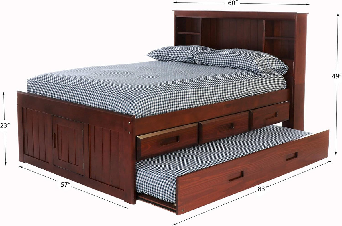 Merlot Bookcase Bed with 3 Drawers & Trundle O6870