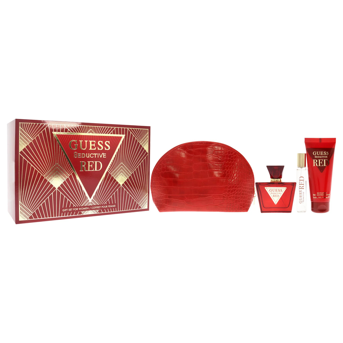 4 Pc Gift Set 2.5oz EDT Spray 3.4oz Body Lotion 0.5oz Travel EDT Spray Pouch Q77480