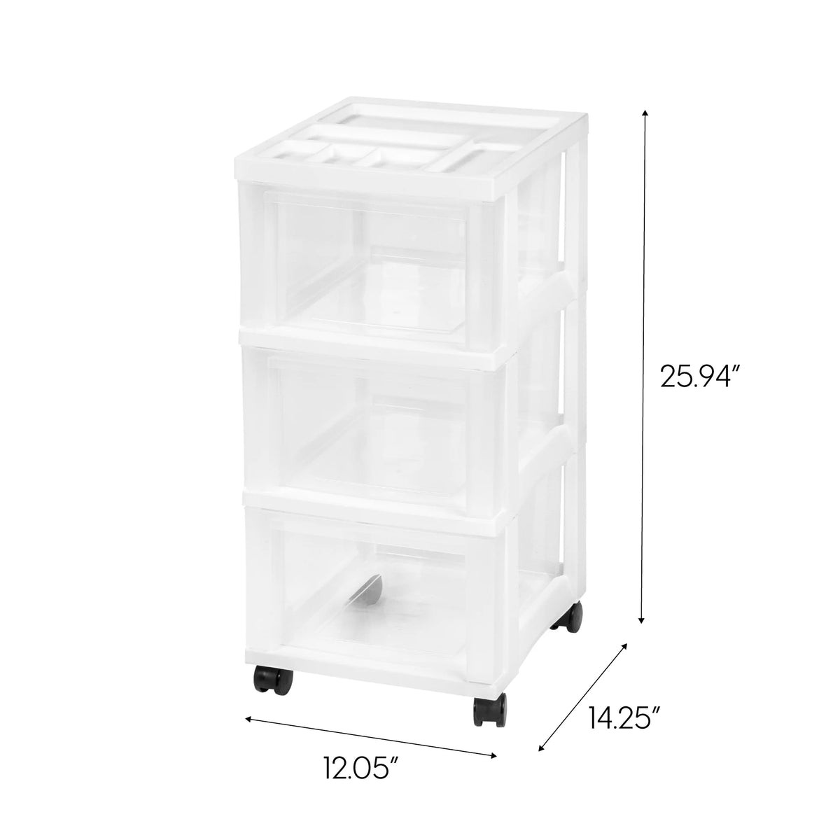 White 3 Drawer Narrow Plastic Storage Drawer with Organizer Top R6611