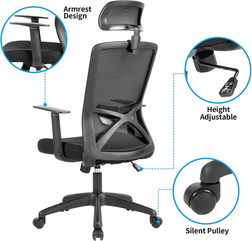 Black Ergonomic High Back Mesh Office Chair with Lumbar Support and Headrest S6695