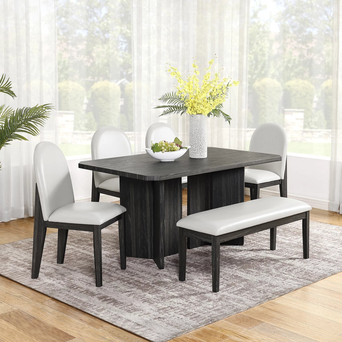 6 Piece Dining Table Chairs and Bench Set T9944