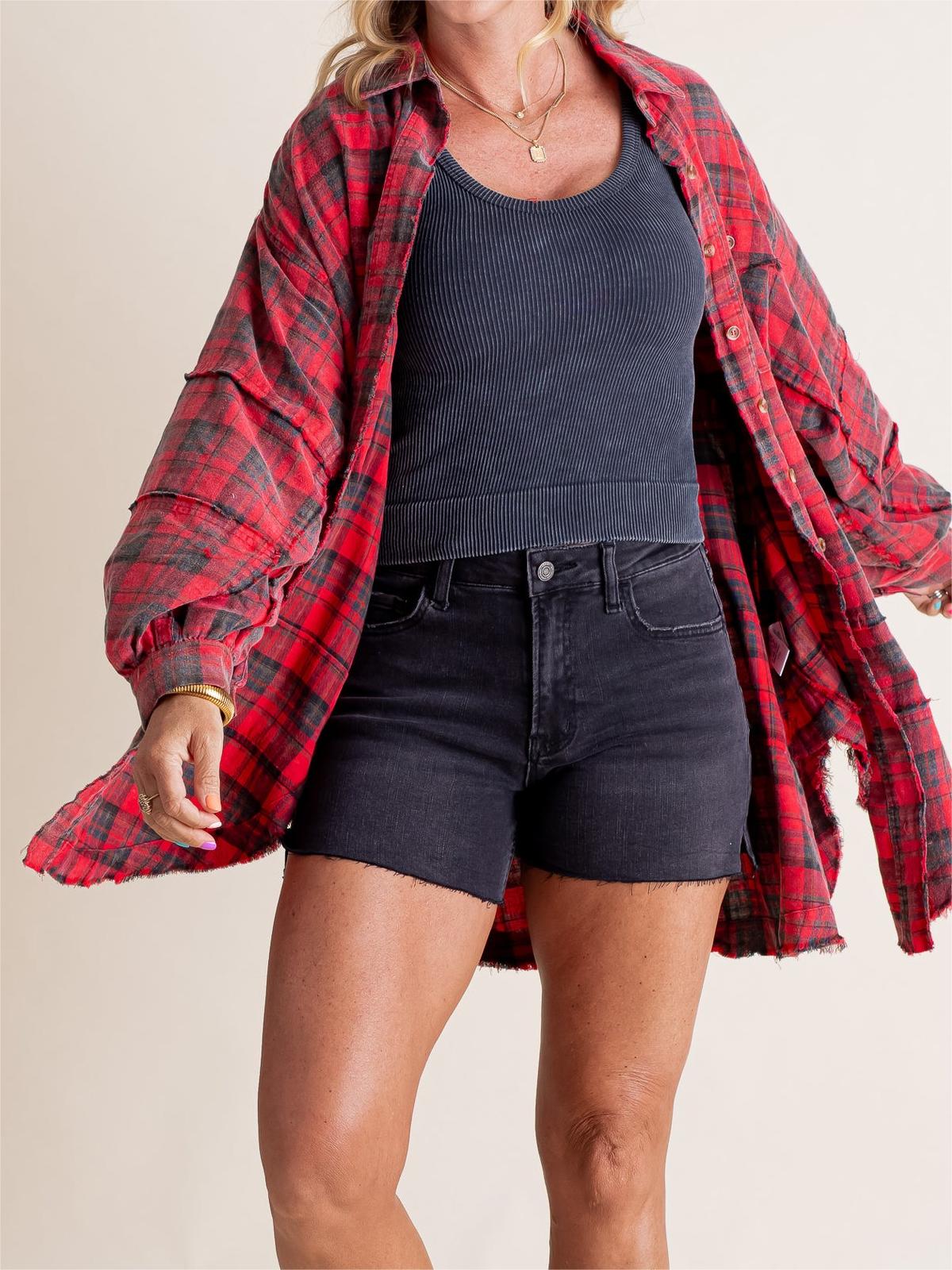 Washed Oversized Shirt Jacket with Pockets B360