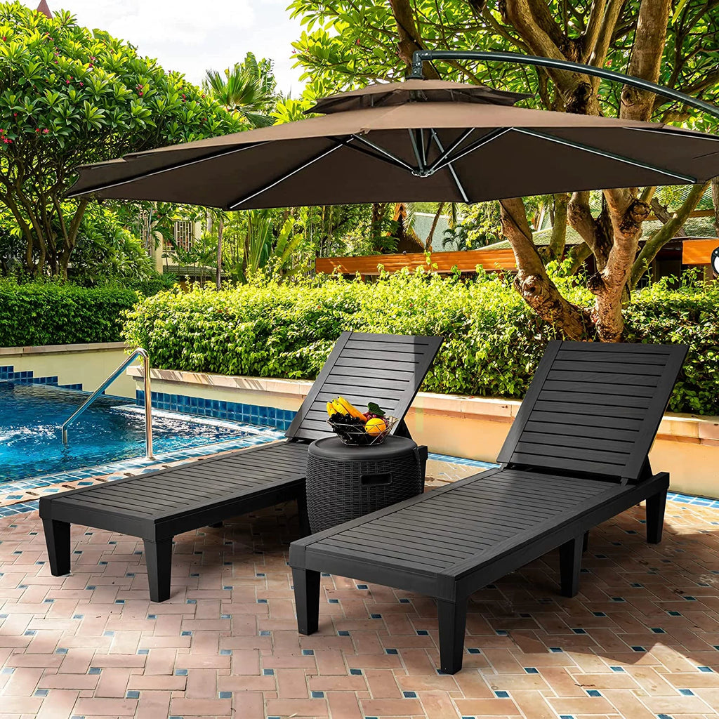 2 Pcs Adjustable Outdoor Chaise Lounge Chairs Set Black L6922
