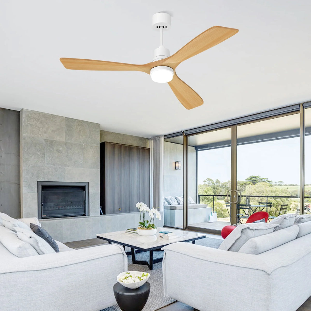 52'' Ceiling Fan with Light and Remote Control, 3 Wood Fan Blades, Walnut P9050