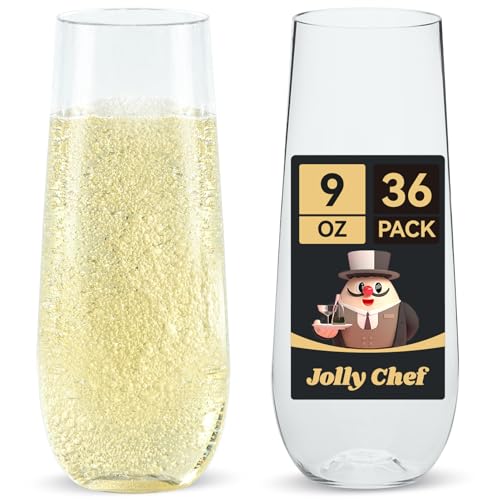 36 Pack 9 oz Clear Stemless Plastic Champagne Flutes G7799