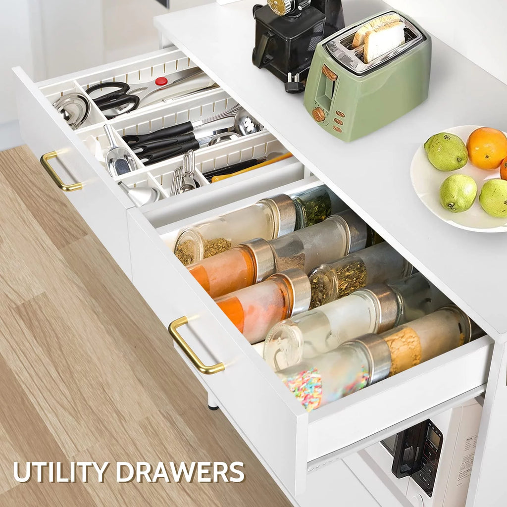 White 71'' Kitchen Pantry Storage Cabinet with 3 Drawers R160753