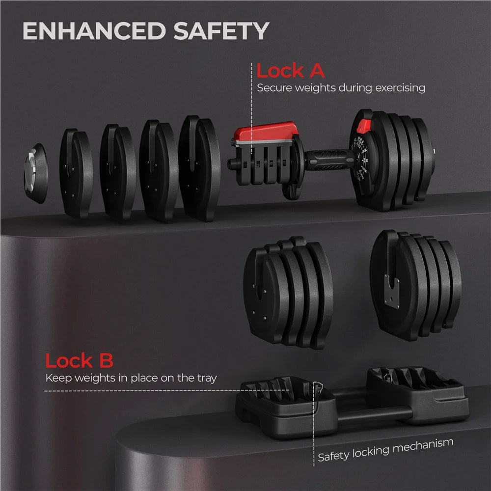 3-In-1 Adjustable Dumbbell Weight Set Black Q4346