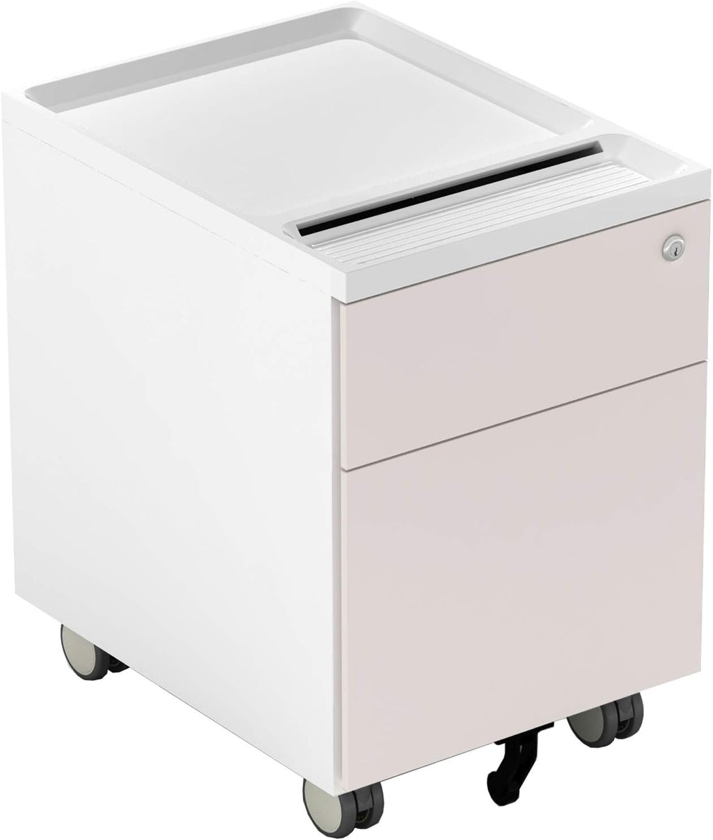 2 Drawer Metal File Cabinet with Lock and Casters L153687