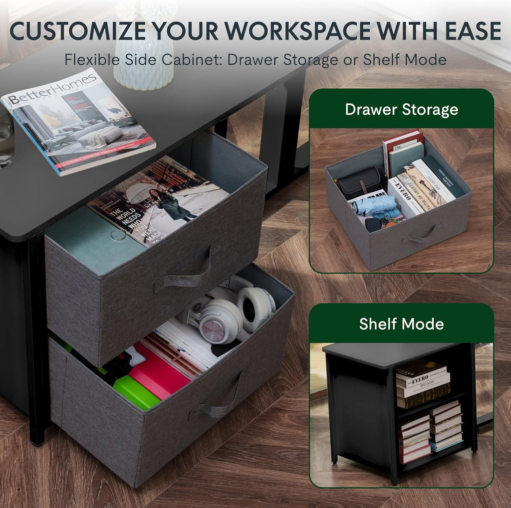 Black L Shaped Standing Desk with Drawers B66251
