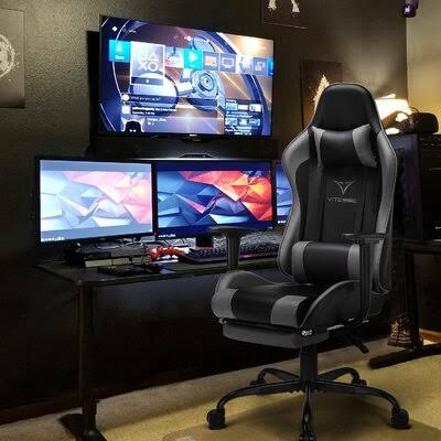 Gray Ergonomic High Back Gaming Chair with Footrest and Headrest N36941