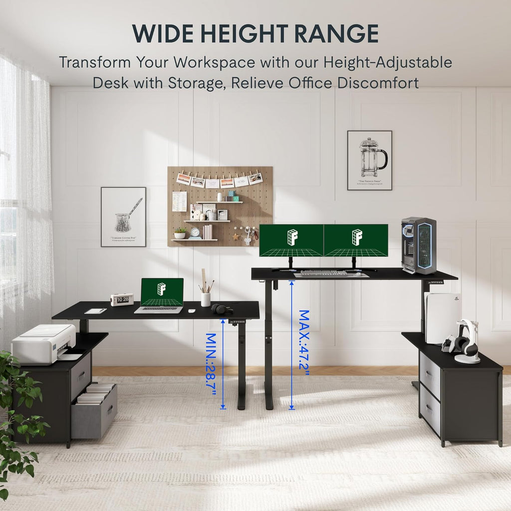 Black L Shaped Standing Desk with Drawers B66251