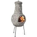 Stone Gray Clay Chiminea Fireplace with Metal Stand Z640