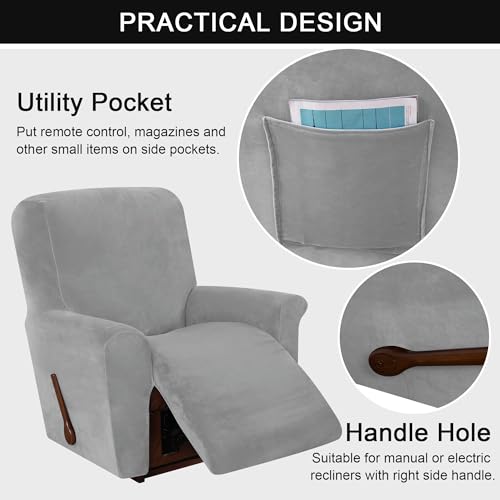 4-Pieces Velvet Recliner Chair Cover with Pocket Y7585