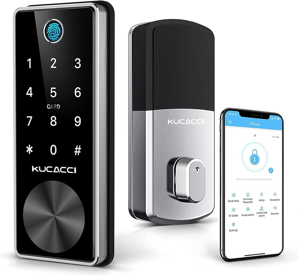 Smart Deadbolt Lock with Keypads, Biometric Electronic Door Lock, Keyless Entry Door Lock (Silver) N7846