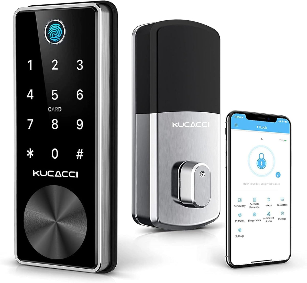 Smart Deadbolt Lock with Keypads, Biometric Electronic Door Lock, Keyless Entry Door Lock (Silver) N7846
