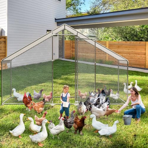 Large Metal Chicken Coop with Waterproof Cover, 9.8X6.5X6.5FT M66531