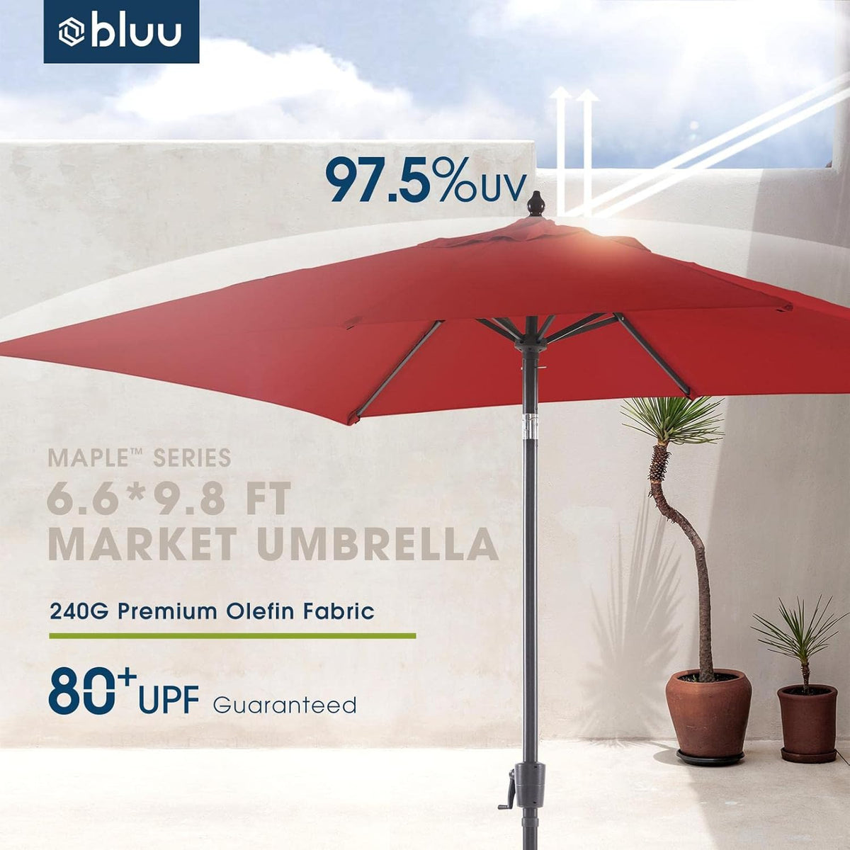 Olefin 6.6 x 9.8 FT Patio Umbrella (Apple Red) O9096