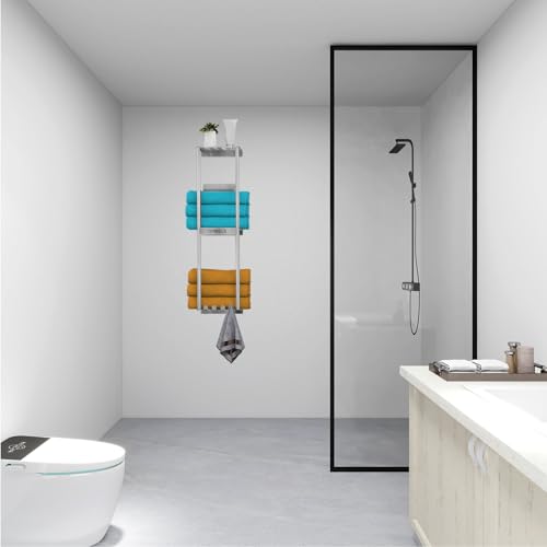 Brushed Nickel 3 Tier Towel Storage Rack with 4 Hooks D12662