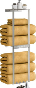 Brushed Nickel 3 Tier Towel Storage Rack with 4 Hooks D12662