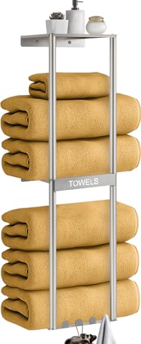 Brushed Nickel 3 Tier Towel Storage Rack with 4 Hooks D12662