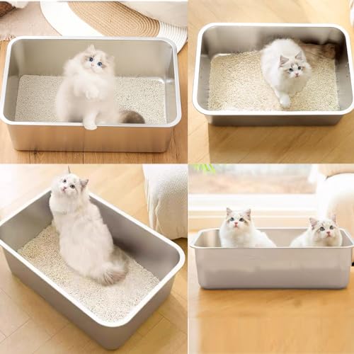 Extra Large Stainless Steel Cat Litter Box with Smooth Corners W113861