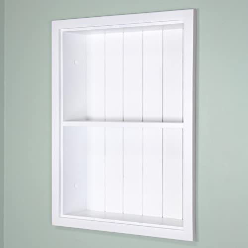 White Beadboard Recessed Wall Medicine Cabinet K595