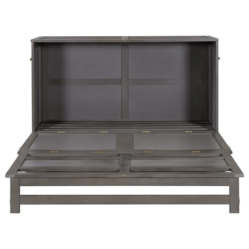 Queen Size Solid Pine Murphy Bed Cabinet with Storage Drawer M480
