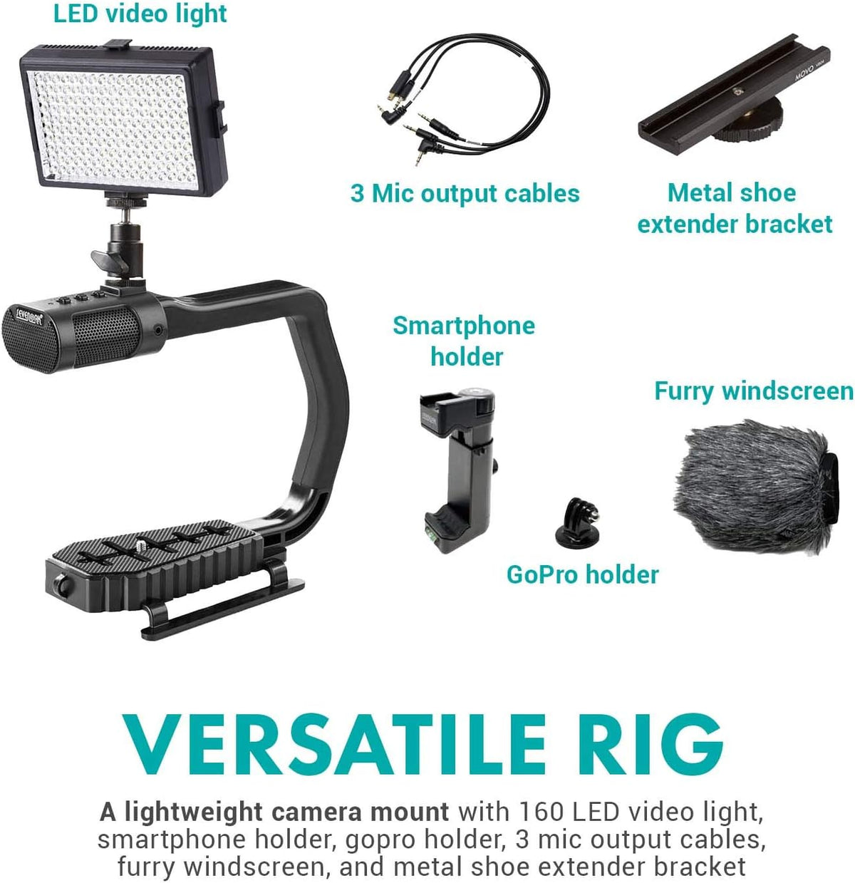 Camera Handle Grip with Stereo Microphone and LED Light P205978