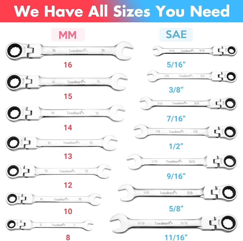 14-Piece Ratcheting Combination Wrench Set, SAE & Metric, Cr-V Steel with Storage Bag X606620