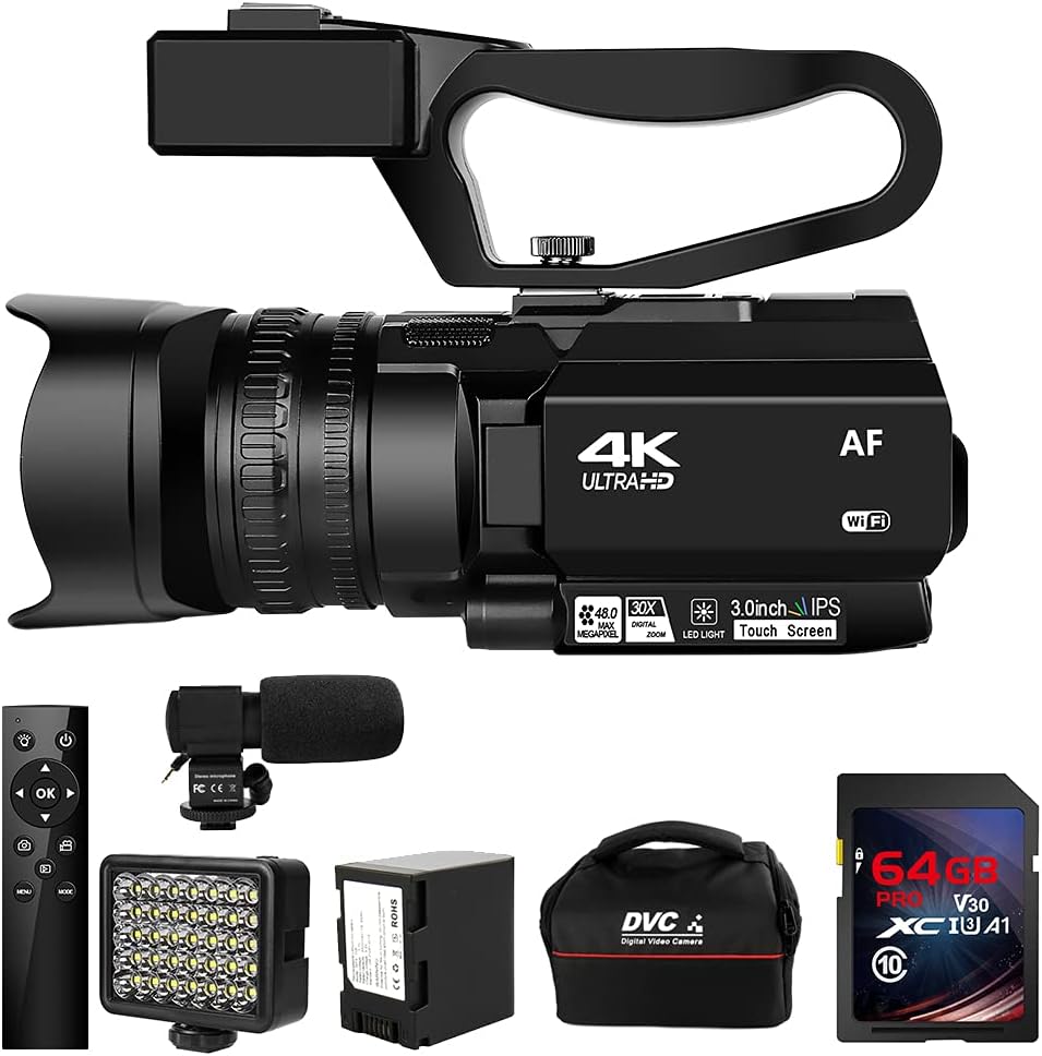 4K HD Auto Focus Camcorder 48MP 60FPS 30X Digital Zoom Camera with Handheld Stabilizer O337
