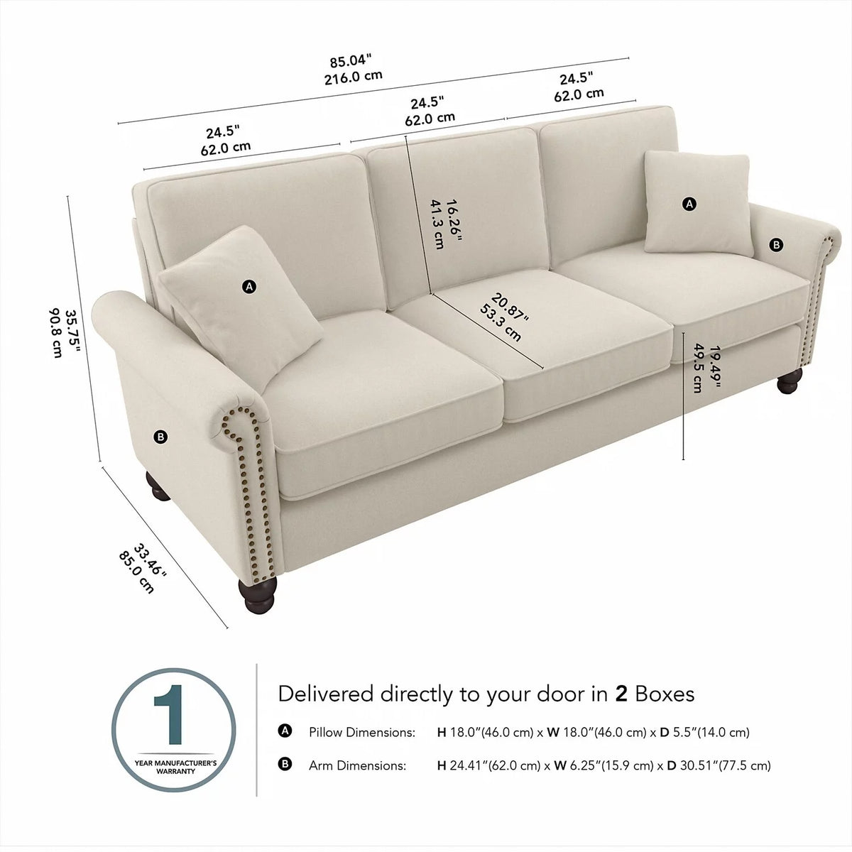 Cream Herringbone Fabric Sofa I1701