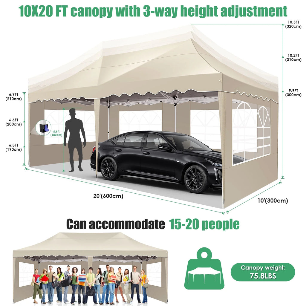 10' x 20' Pop Up Canopy Party Tent with Carry Bag, Khaki L906