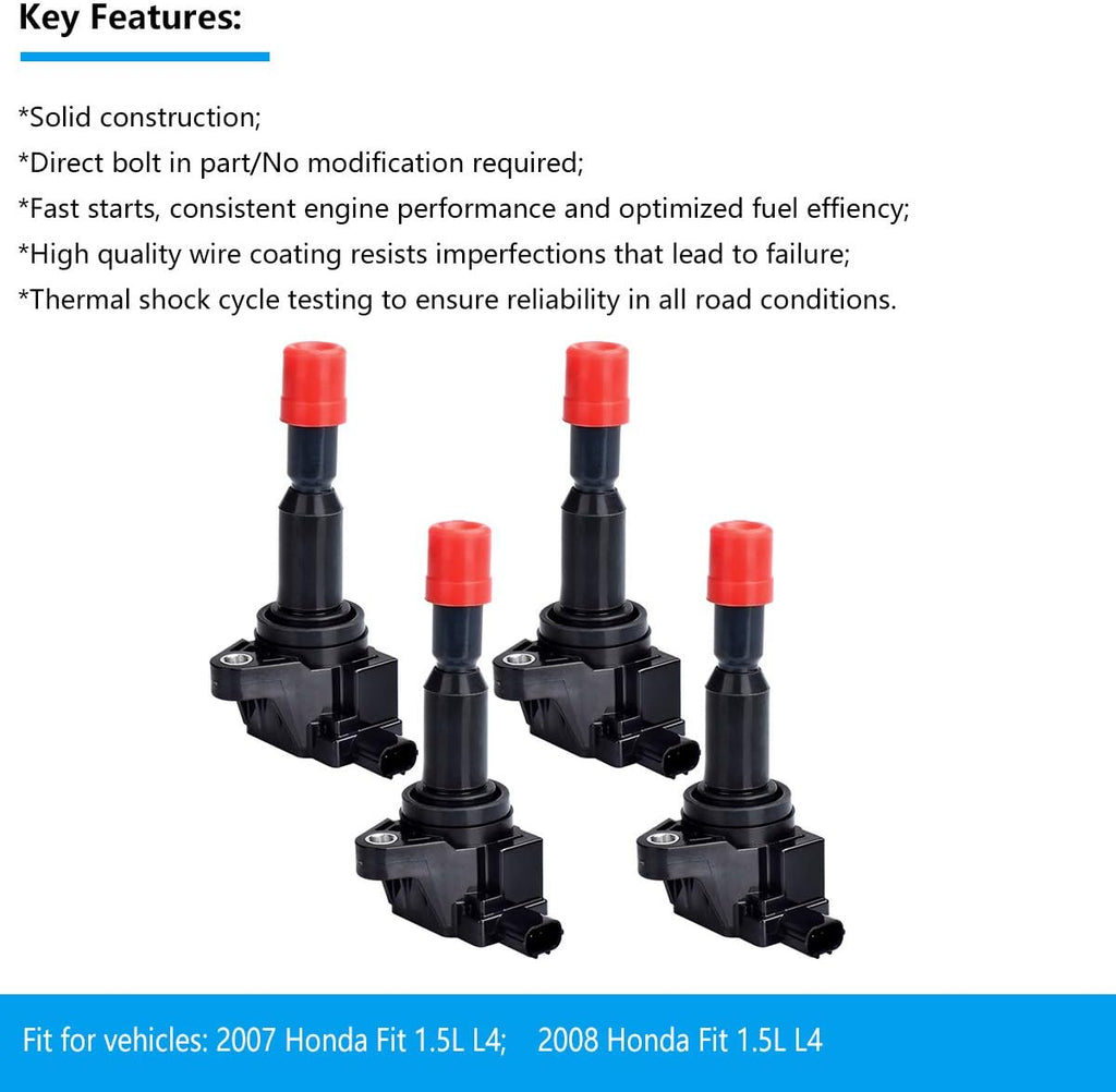 Ignition Coil Pack of 4 for 2007 2008 Honda Fit 1.5L L4 T589