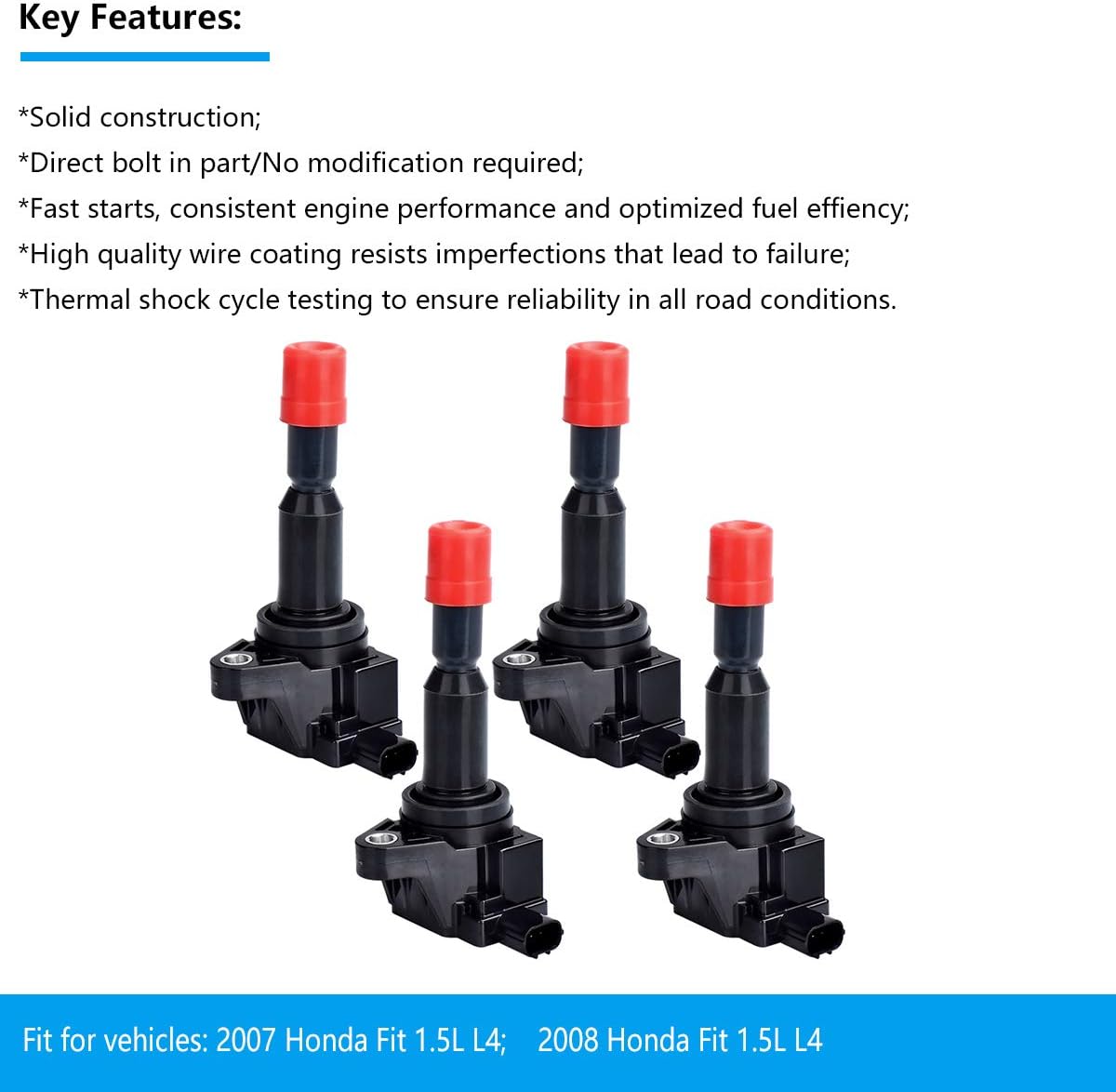 Ignition Coil Pack of 4 for 2007 2008 Honda Fit 1.5L L4 T589
