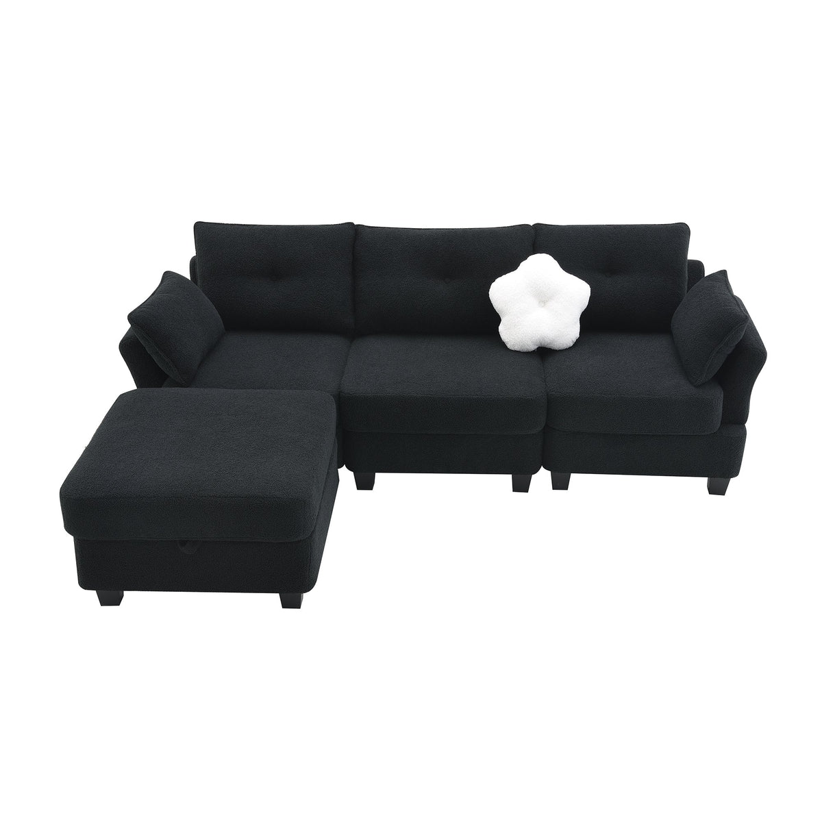 Black Velvet Sectional Sofa with Storage Ottoman L9800