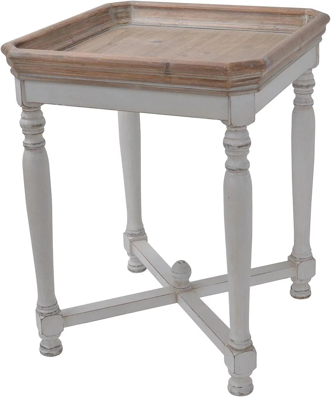Distressed White and Natural Square Tray End Table 20x20x25 Inch H12535