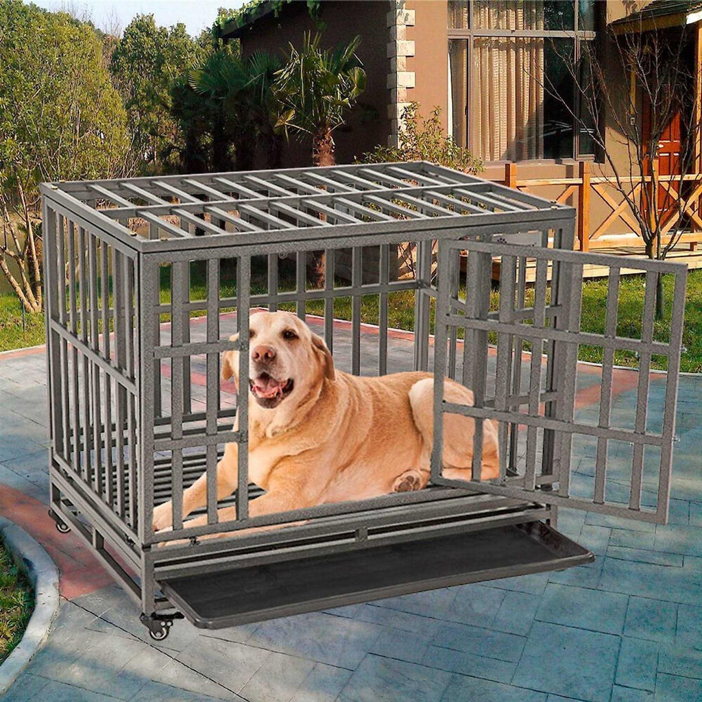 Heavy Duty Metal Dog Cage Pet Kennel Crate Playpen with Wheels O69346