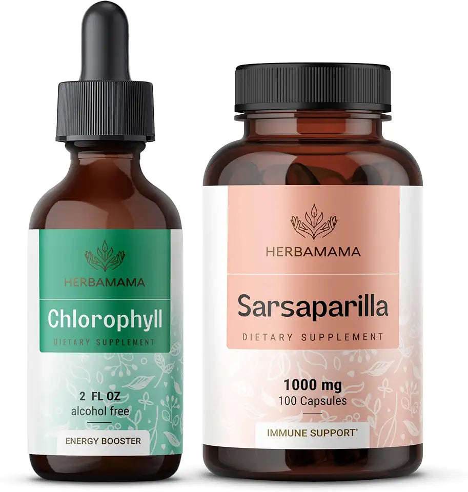 Chlorophyll and Sarsaparilla Kit Liquid Extract 1000 mg Capsules Vegan 2 Pack P118497