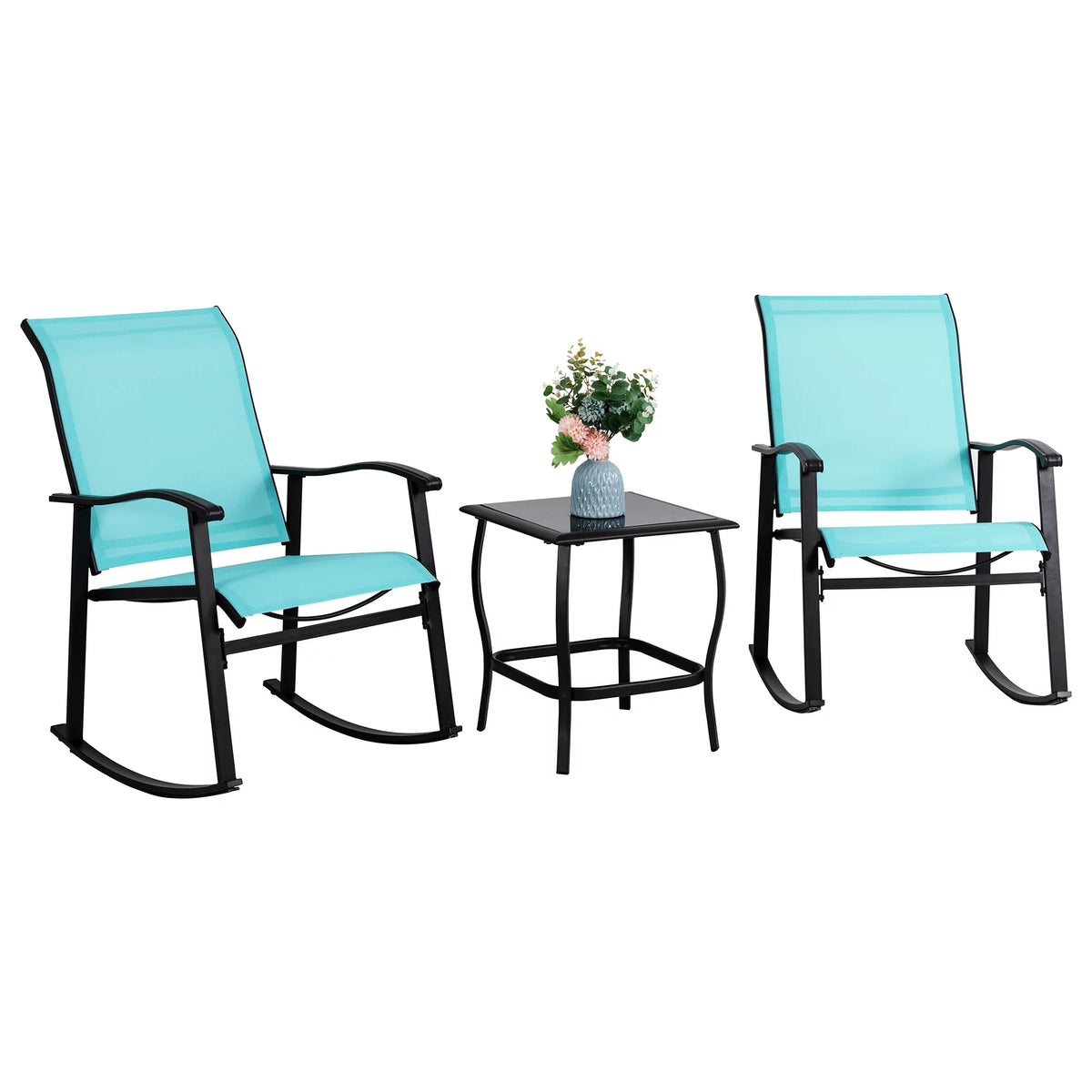 3 Piece Rocking Bistro Set with Rocker Chairs and Coffee Table Light Grey Z975