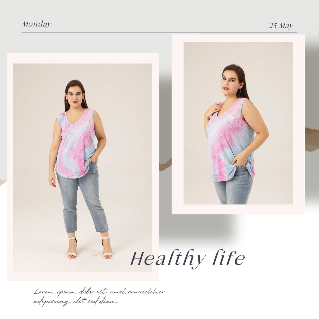 Plus Size Sleeveless Summer V Neck Cami Loose Fits Tank Top F6502