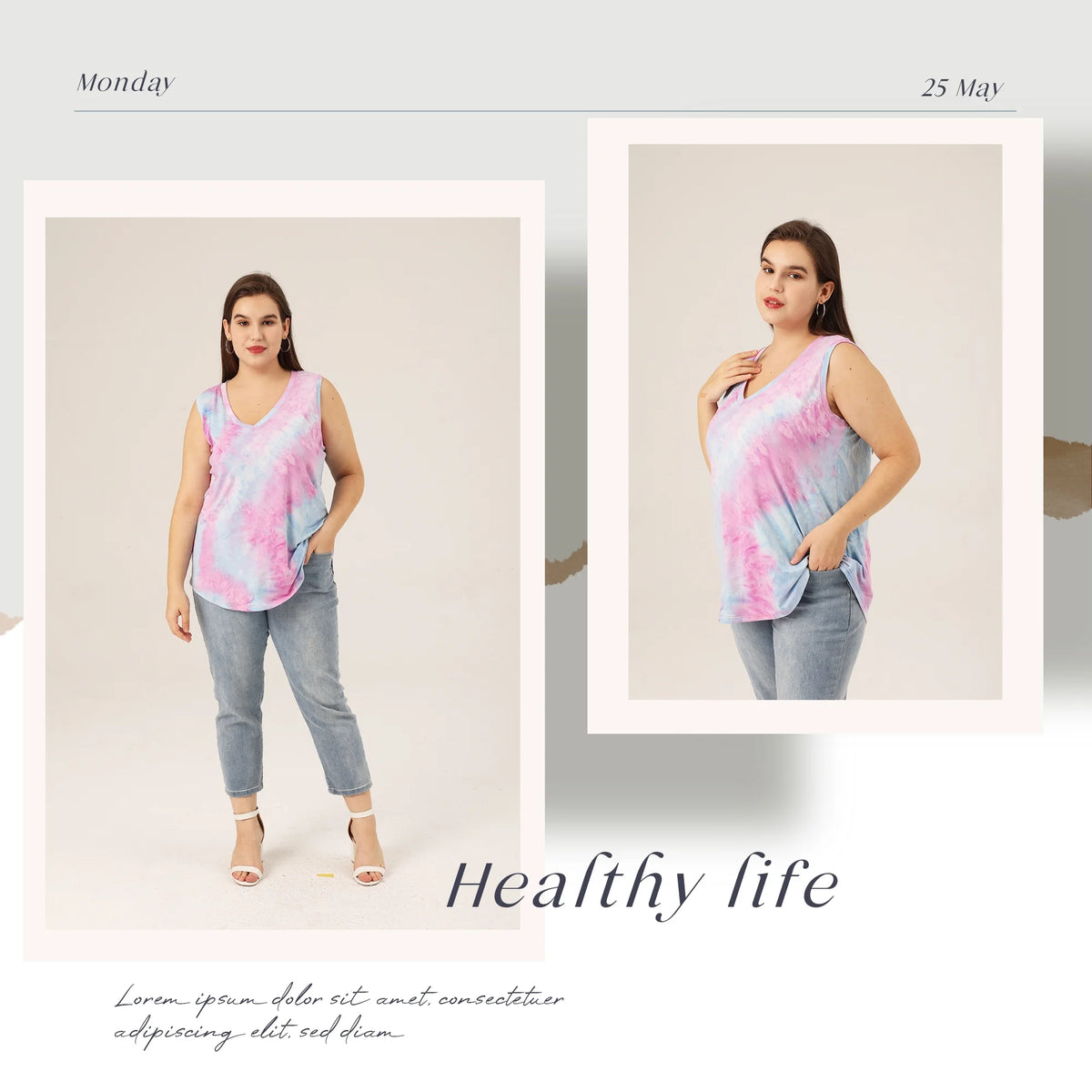 Plus Size Sleeveless Summer V Neck Cami Loose Fits Tank Top F6502