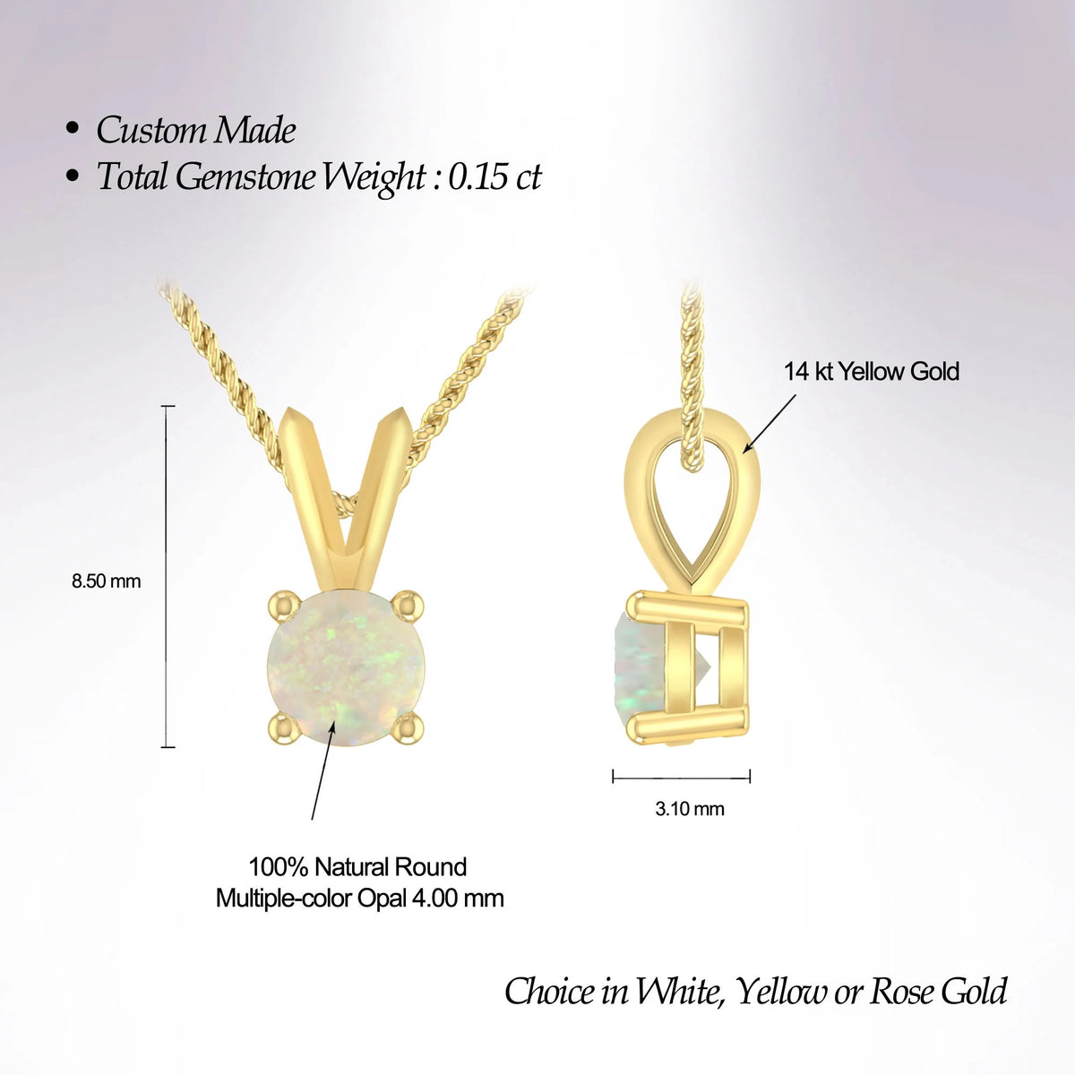 14K Yellow Gold Opal Solitaire Pendant Necklace H7079