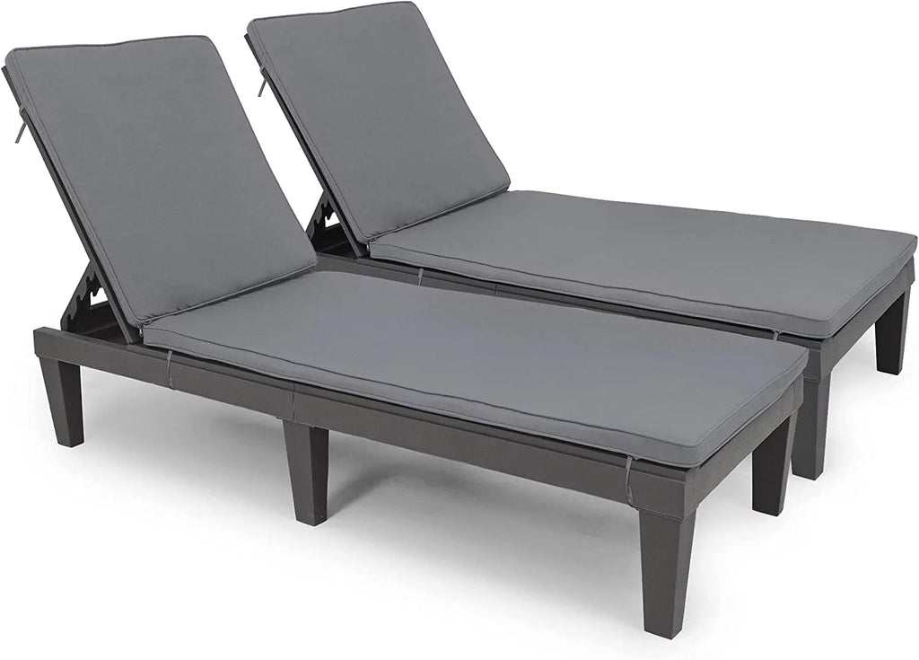 2 Pcs Adjustable Outdoor Chaise Lounge Chairs Set Black L6922