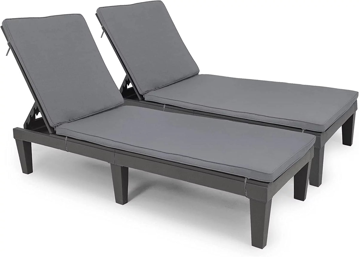 2 Pcs Adjustable Outdoor Chaise Lounge Chairs Set Black L6922