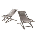 Brown Wood and Canvas Sling Chair Set of 2 U562660