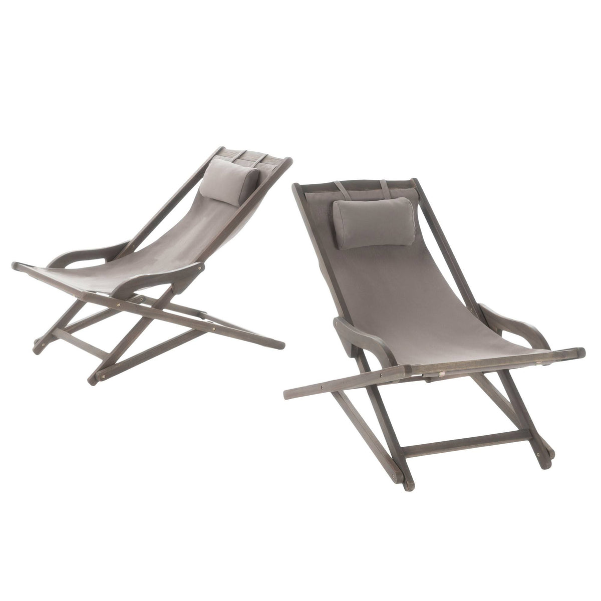 Brown Wood and Canvas Sling Chair Set of 2 U562660